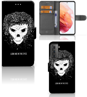 B2Ctelecom Bookstyle Case Samsung Galaxy S21 Telefoonhoesje met Tekst Skull Hair