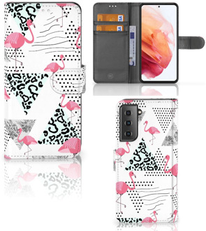 B2Ctelecom Bookstyle Case Samsung Galaxy S21 Telefoonhoesje Personaliseren Flamingo Triangle