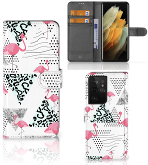 B2Ctelecom Bookstyle Case Samsung Galaxy S21 Ultra Telefoonhoesje Personaliseren Flamingo Triangle