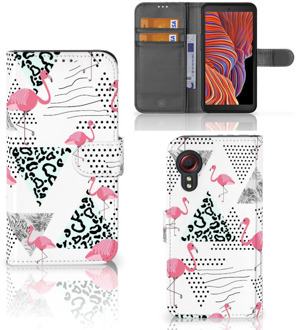 B2Ctelecom Bookstyle Case Samsung Galaxy Xcover 5 Telefoonhoesje Personaliseren Flamingo Triangle