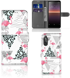 B2Ctelecom Bookstyle Case Sony Xperia 10 II Telefoonhoesje Personaliseren Flamingo Triangle