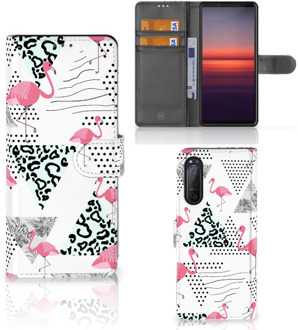 B2Ctelecom Bookstyle Case Sony Xperia 5II Telefoonhoesje Personaliseren Flamingo Triangle