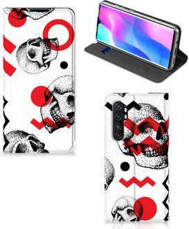 B2Ctelecom Bookstyle Case Xiaomi Mi Note 10 Lite Smart Cover Skull Red