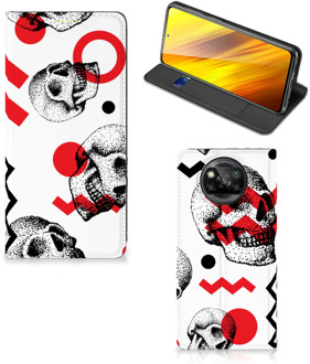 B2Ctelecom Bookstyle Case Xiaomi Poco X3 Smart Cover Skull Red