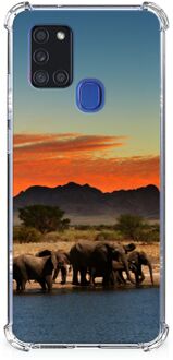 B2Ctelecom Bumper Hoesje Samsung Galaxy A21s Telefoonhoesje  met doorzichtige rand Olifanten