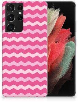 B2Ctelecom Bumper Hoesje Samsung Galaxy S21 Ultra Smartphone hoesje Waves Pink