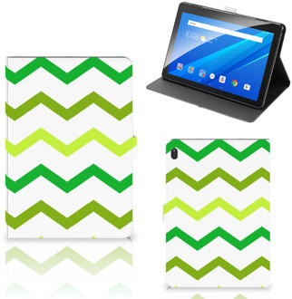 B2Ctelecom Case Lenovo Tab E10 Hoesje met Magneetsluiting Ontwerpen Zigzag Groen