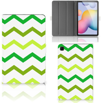 B2Ctelecom Case Samsung Galaxy Tab S6 Lite Hoesje met Magneetsluiting Ontwerpen Zigzag Groen