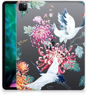 B2Ctelecom Cover Case iPad Pro 12.9 (2020) | iPad Pro 12.9 (2021) Hoesje Super als Cadeau voor Vriendin Bird Flowers met doorzichte zijkanten