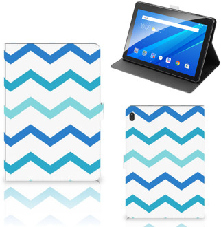 B2Ctelecom Cover Case Lenovo Tab E10 Cover met Magneetsluiting Zigzag Blauw