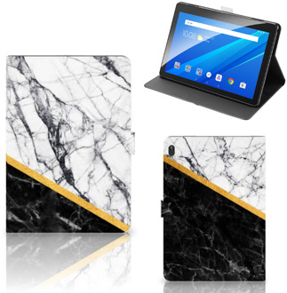 B2Ctelecom Cover Case Lenovo Tab E10 Hoes met Standaard Marble White Black