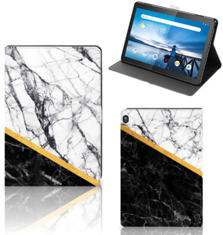 B2Ctelecom Cover Case Lenovo Tablet M10 Hoes met Standaard Marble White Black