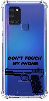 B2Ctelecom Cover Case Samsung Galaxy A21s Telefoonhoesje  met doorzichtige rand Pistol Don't Touch My Phone