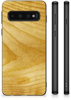 B2Ctelecom Cover Case Samsung Galaxy S10 GSM Hoesje met Zwarte rand Licht Hout