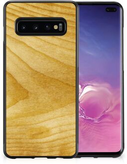 B2Ctelecom Cover Case Samsung Galaxy S10+ GSM Hoesje met Zwarte rand Licht Hout