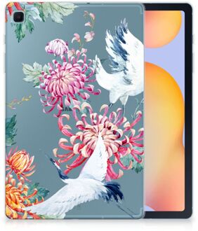 B2Ctelecom Cover Case Samsung Galaxy Tab S6 Lite Hoesje Super als Cadeau voor Vriendin Bird Flowers met doorzichte zijkanten