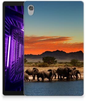 B2Ctelecom Cover Lenovo Tab M10 HD (2de generatie) Silicone Back Cover met Foto Olifanten met transparant zijkanten