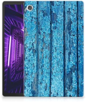 B2Ctelecom Cover Lenovo Tab M10 Plus Siliconen Hoesje met naam Personaliseren Wood Blue met transparant zijkanten