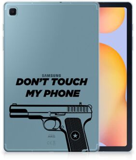 B2Ctelecom Cover Samsung Galaxy Tab S6 Lite Tablet Hoesje met foto Pistol Don't Touch My Phone met transparant zijkanten