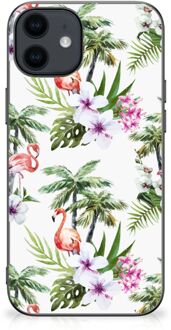 B2Ctelecom Doorzichtig Hoesje iPhone 12 Pro | 12 (6.1") GSM Hoesje met Zwarte rand Flamingo Palms