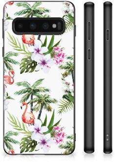 B2Ctelecom Doorzichtig Hoesje Samsung Galaxy S10 GSM Hoesje met Zwarte rand Flamingo Palms