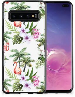 B2Ctelecom Doorzichtig Hoesje Samsung Galaxy S10+ GSM Hoesje met Zwarte rand Flamingo Palms