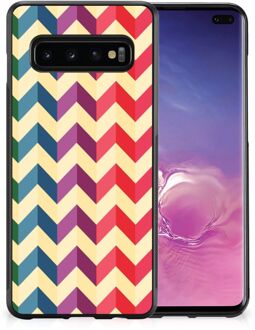 B2Ctelecom Doorzichtig Hoesje Samsung Galaxy S10+ TPU Siliconen Hoesje met Zwarte rand Zigzag Color