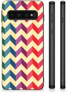 B2Ctelecom Doorzichtig Hoesje Samsung Galaxy S10 TPU Siliconen Hoesje met Zwarte rand Zigzag Color