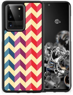 B2Ctelecom Doorzichtig Hoesje Samsung Galaxy S20 Ultra TPU Siliconen Hoesje met Zwarte rand Zigzag Color