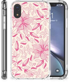 B2Ctelecom Doorzichtige Silicone Hoesje iPhone Xr Pink Flowers