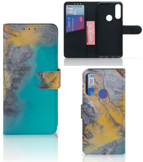 B2Ctelecom Flip Case Alcatel 1S 2020 Hoesje Marble Blue Gold