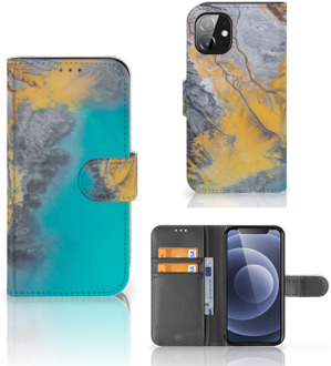 B2Ctelecom Flip Case Apple iPhone 12 Mini Hoesje Marble Blue Gold