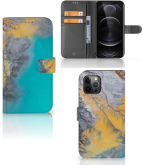 B2Ctelecom Flip Case Apple iPhone 12 Pro Max Hoesje Marble Blue Gold