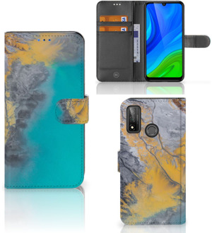 B2Ctelecom Flip Case Huawei P Smart 2020 Hoesje Marble Blue Gold