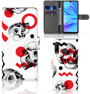 B2Ctelecom Flip Case Huawei P30 Lite Design Skull Red