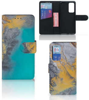 B2Ctelecom Flip Case Huawei P40 Hoesje Marble Blue Gold