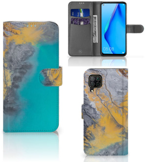 B2Ctelecom Flip Case Huawei P40 Lite Hoesje Marble Blue Gold