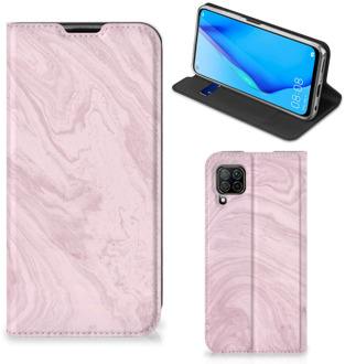 B2Ctelecom Flip Case Huawei P40 Lite Smart Cover Marble Pink