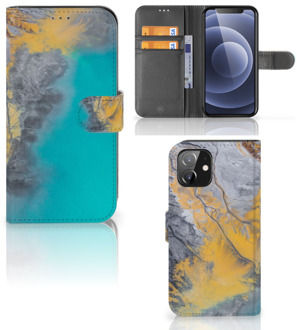 B2Ctelecom Flip Case iPhone 12 | 12 Pro (6.1") Hoesje Marble Blue Gold