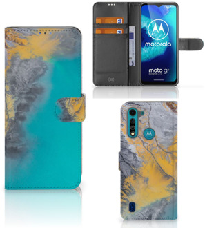 B2Ctelecom Flip Case Motorola G8 Power Lite Hoesje Marble Blue Gold