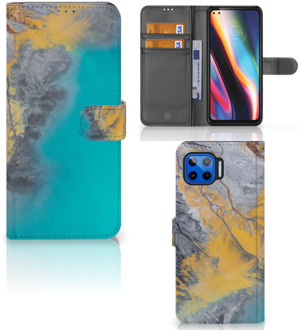 B2Ctelecom Flip Case Motorola Moto G 5G Plus Hoesje Marble Blue Gold