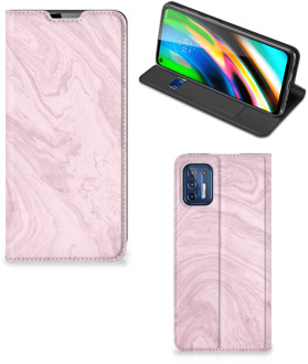 B2Ctelecom Flip Case Motorola Moto G9 Plus Smart Cover Marble Pink