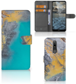 B2Ctelecom Flip Case Nokia 2.4 Hoesje Marble Blue Gold