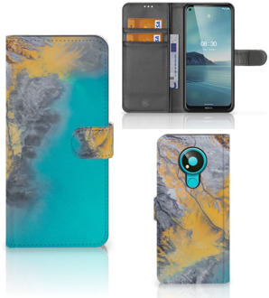 B2Ctelecom Flip Case Nokia 3.4 Hoesje Marble Blue Gold