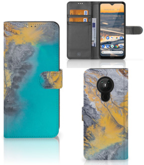 B2Ctelecom Flip Case Nokia 5.3 Hoesje Marble Blue Gold