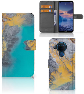 B2Ctelecom Flip Case Nokia 5.4 Hoesje Marble Blue Gold