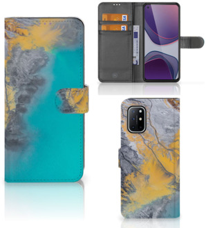 B2Ctelecom Flip Case OnePlus 8T Hoesje Marble Blue Gold