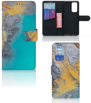 B2Ctelecom Flip Case OnePlus 9 Pro Hoesje Marble Blue Gold