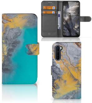 B2Ctelecom Flip Case OnePlus Nord Hoesje Marble Blue Gold