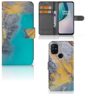 B2Ctelecom Flip Case OnePlus Nord N10 Hoesje Marble Blue Gold